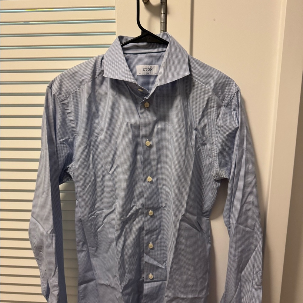 Eton Light Blue Houndstooth Fine Twill Shirt